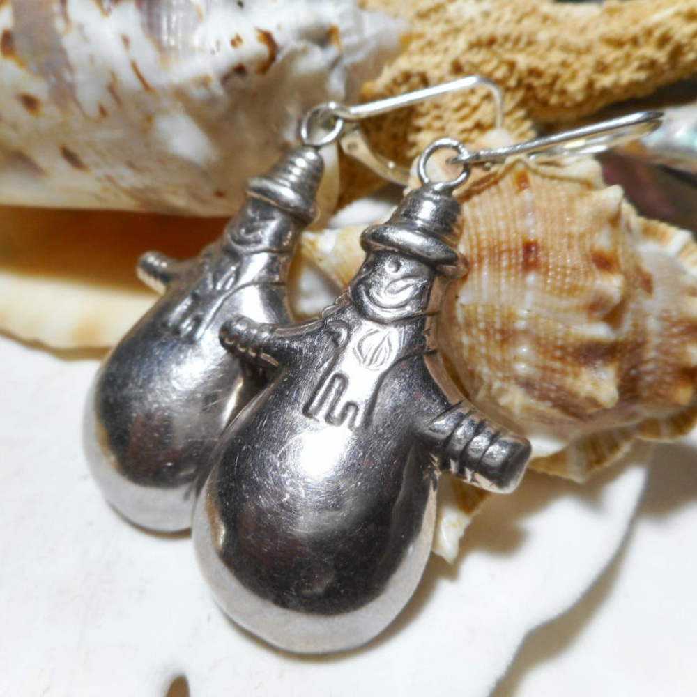Sterling Silver Puffy Snowman Lever Back Earrings